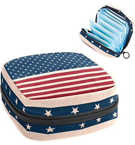 Period Pouch Tragbare Tampon-Aufbewahrungstasche, Tampon-Halter für Geldbörse, feminines Produkt-Organizer, I Love the USA Vintage Style Amerikanische Flagge, Mehrfarbig, 4.7x6.6x6.6 in/12x17x17 cm