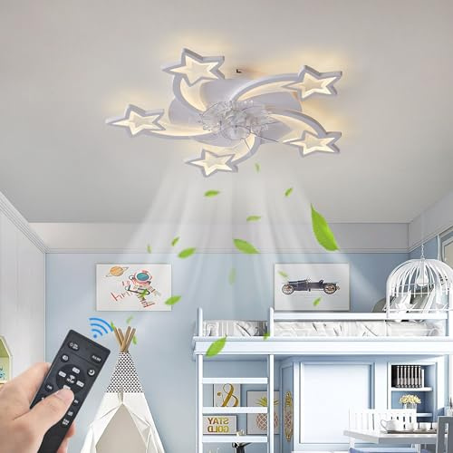 ATEEZ Infantil Ventilador de Techo con Luz Silencioso y Mando Regulable Lamparas con Ventilador de Techo 6 Velocidades Reversible Invierno Verano App Temporizador para Dormitorio Sala de Estar-White