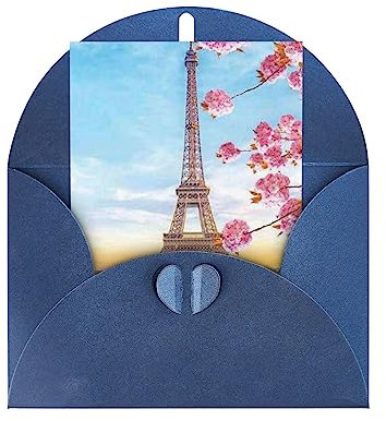 Paris Eiffelturm mit Blumen bedruckte Grußkarte Glückwunschkarte Geburtstagskarte mit Umschlägen – 10,2 x 15,2 cm, Blau