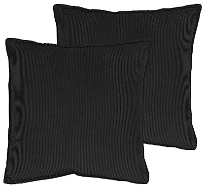 Spetebo Cord Dekokissen 2er Set je 45 cm - schwarz - Zierkissen mit Füllung und Bezug - Kordsamt Kissen Sofakissen Couchkissen Kuschelkissen Komplettset