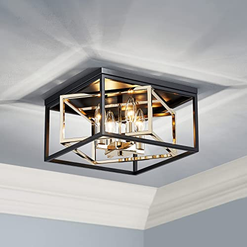 Saint Mossi Kronleuchter Modern, Modern Deckenleuchte Gold, Deckenlampe Wohnzimmer Wohnzimmerlampe mit 4 E14 Lampenfassungen Glasschirm