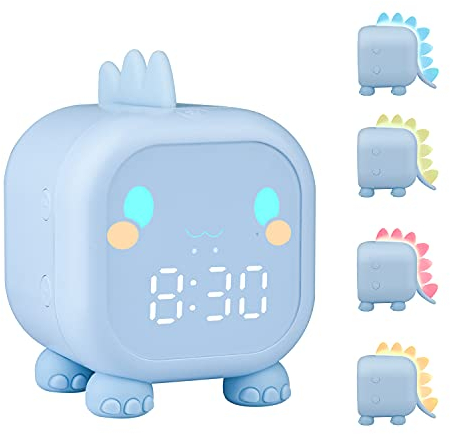 Edillas Kinderwecker Digital Mädchen Jungen Nachtlicht Snooze,Countdown,6 Weckklingeltönen,Einstellbarer Helligkeit,Aufladbarer Wecker für Kinderzimmer,Wohnzimmer (Rosa) (Hellblau)