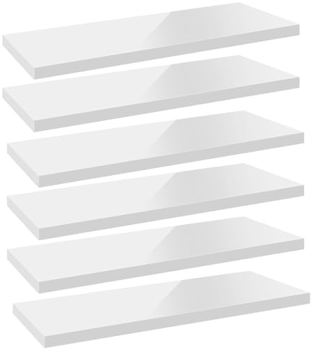 WOLTU Wandregal Hochglanz Weiß 6er Set Schweberegal, 70x22,9x3,8cm, Regal freischwebend, Galeriedisplay, Wanddeko für Wohnzimmer Schlafzimmer Küche, MDF, verdeckte Aufhängung