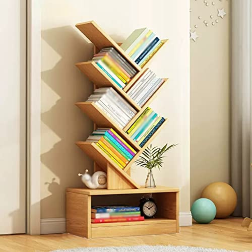 NEWNAN Baum-Bücherregal, 6 Regale, Retro-Bodenregal mit Schublade, hohes Bücherregal aus Holz, Mehrzweck-Buch-Organizer, Regale für Schlafzimmer, Wohnzimmer, Heimbüro (Farbe: /Natural A)