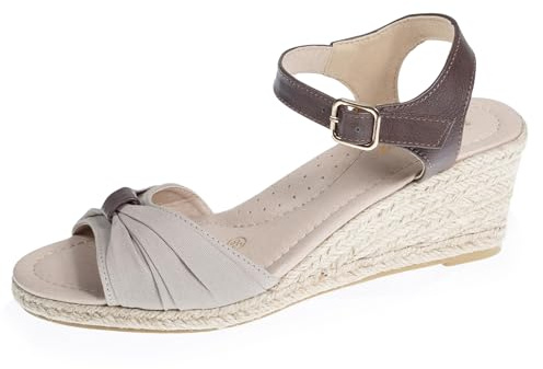 Isotoner Espadrilles Femme à Talon 6 cm et Bout Ouvert détail nœud, 38 EU, Taupe