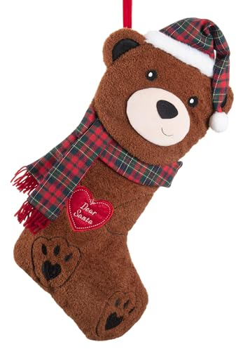 Valery Madelyn 3D Weihnachtsstrumpf Personalisiert,54cm Groß Nikolausstrumpf Brauner Bär für Weihnachtsdeko,Kinder Nikolausstiefel zum Befüllen,Hängende Christmas Stocking Kamin Weihnachtsbaum