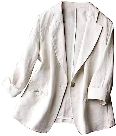 Damen Leinen Blazer | Jacken & Jacken Damen Einfarbig - Damen Sommer Blazer Damen Sommer Blazer Damen Übergröße Blazer Damen Grau Langarm Kleider und Blazer Damen Trenchcoat, Weiß, L