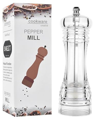 1PC Premium Acrylic Pepper Grinders Salt and Pepper Mill Clear Kitchen Spice Mill Peppercorn Grinders Refillable & Adjustable Coarseness Available in 4 Sizes: 4| 5| 6| 8| (5 (13.7 x 5cm))