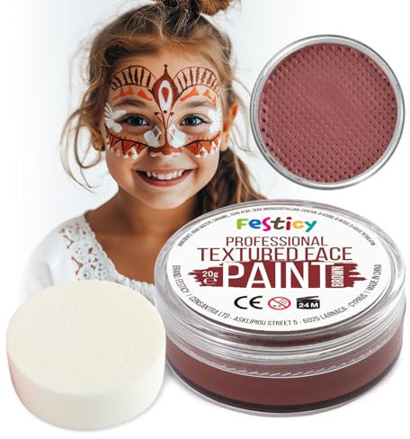 Festicy maquillaje profesional, 20g maquillaje y 1 esponja de maquillaje I maquillaje infantil carnaval Halloween I pintura facial vegana, maquillaje cara niños, maquillaje carnaval (Marrón)