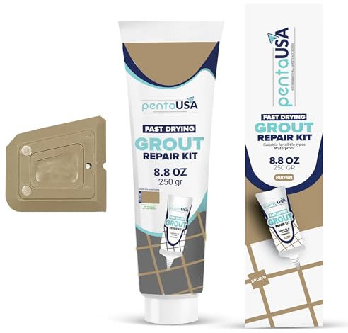 PentaUSA Riparazione Fughe Piastrelle - Tubetto Riempitivo Ripara e Rinnova, Malta per Piastrelle, Kit Riparazione Fughe ad Asciugatura Rapida con Raschietto, Stucco inodore (Marrone)
