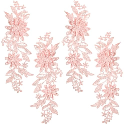 CABODYALS 2 paio di Applique con Fiori Rosa CHISaro, Ricami Floreali 3D, Applicazioni Vintage In Poliestere, Pizzo Ricamato, Toppe Da Cucire per Cucire, Realizzare Abiti, Abiti Da Sposa, Borse Da Spos