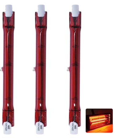 Infrarotlampe 300W 118mm, R7S Halogenstab 300LM, 300W Infrarot Halogen Lampe Dimmbar, 230V Halogenstäbe Dimmbar kein Flimmern, Quarz Infrarot Heizlampe Wärmelampe Rot Halogenstablampe, 3 Stück