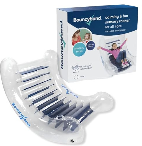 Bouncyband Heavy Duty Inflatable Rocking Chair Maximum Load 300 lbs - Sensory Rocker Transparent Inflatable Chair for Deep Pressure and Calming By Playlearn - Includes Air Pump Kit