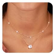 Roségold Layered Kette Stapelbare Zirkonia Kugel Anhänge Halskette Damen