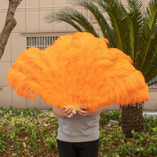 Abanico de 13 plumas de avestruz de hueso, grande, para mano, para fiestas de Halloween, bodas, celebraciones, espectáculos de danza del vientre, decoración artesanal, abanico de plumas, 130 cm, nar