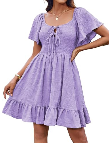 GRACE KARIN Mini robe d'été décontractée à manches courtes à volants nouée sur le devant pour femme, violet, XXL