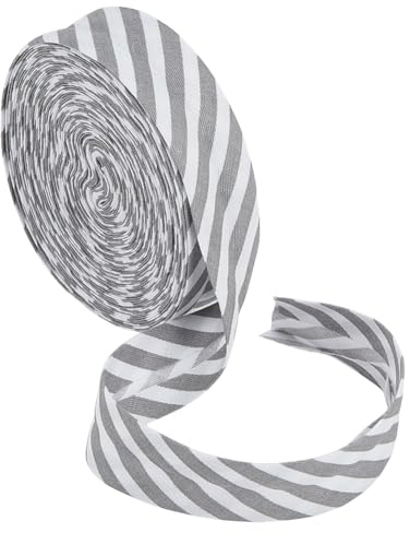 BENECREAT Nastro Sbieco A Strisce Scuro Da 10 m, Nastro A Righe Largo 20mm In Poliestere Twill A Righe per Il Fai Da Te Cucito di Indumenti Cucitura di Tubazioni Trapuntatura, Bianche Grigio