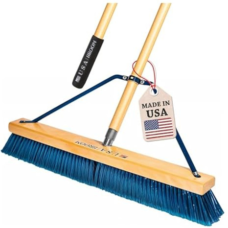 24 Heavy Duty Outdoor Push Broom with 60 Handle. Ideal for Asphalt, Concrete & Heavy Debris. Durable American Made Steel Brackets-Stainless Steel Hardware. No Plastic. 100% USA Made