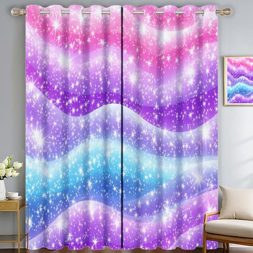 Rideau Occultant Rayures De Rêve 2 Pièces, Rideau Thermique Isolant Tenture Opaque À Oeillets Lumiere Anti UV Decoration Chambre Maison Salon (140Lx250H, Esthétique du Ciel Étoilé)