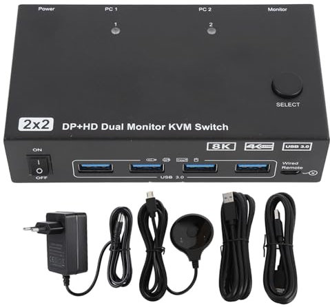 HUB KVM Switch USB, 2 Ordinateurs D'écran 2 Partage des Ports 4USB 3.0 4K AT. Interface Multimédia HD 120 Hz KVM Switcher Prend en Charge le Port D'affichage (Prise UE)