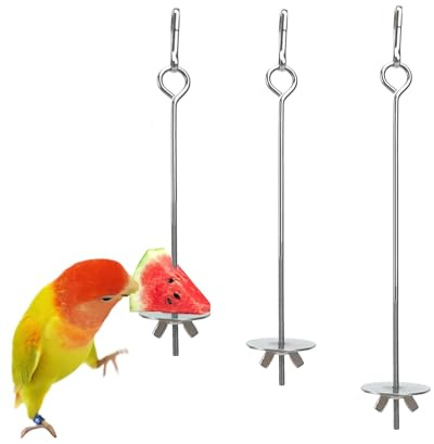 KLEHOPE Brochette D'oiseau, 3 Pièces Acier INOX 304 Brochette de Perroquet, 17,5 cm, 22,5 cm, 27,5 cm Porte Brochettes de Fruits Oiseaux, Argent Porte Fruits Perroquet, pour Perruches, Perruches