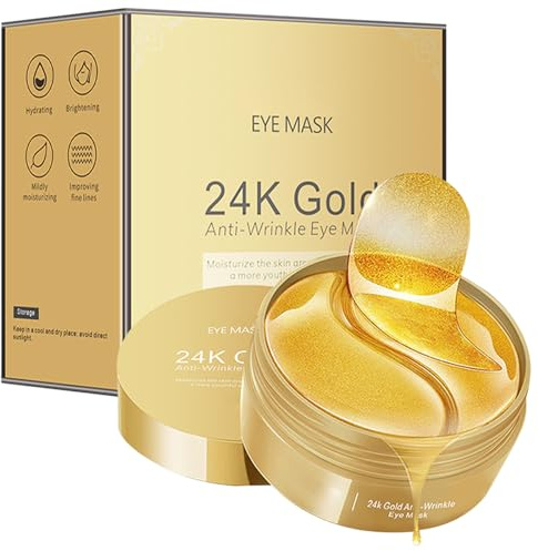 Ledeak Patch Yeux 24K Or, 60 Patchs Hydrogel Anti-Âge, Hydratant Patchs pour Les Yeux, Réduit Cernes, Poches, Rides et Gonflements, Eye patche Anti Rides pour Femmes Homme