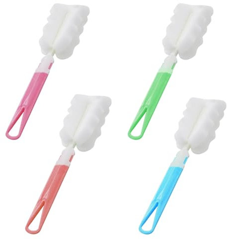 4PCS Bottle Brush Dish Washing Sponge Bottle Washer Set Long Sponge Bottle Cleaning Brushes Baby Bottle Cleaner for Cups Mugs Kettles Wine Glasses and Baby Bottles