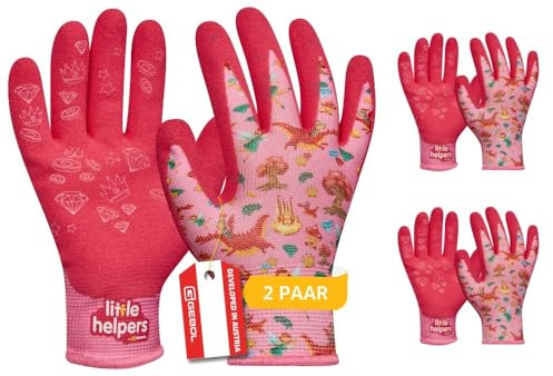 Gebol Little Helpers, 2 Paar Kinder-Arbeitshandschuhe im Märchenwald-Design, nahtlose Schutzhandschuhe aus Recycling-Polyester, dermatologisch getestet und schadstofffrei, Gr. 3