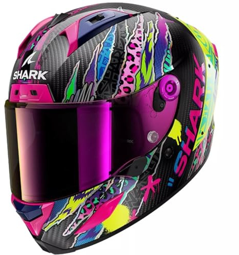 SHARK, Integraler Motorradhelm AERON FAWN Carbon Violet Yellow DVY, M | Pinlock
