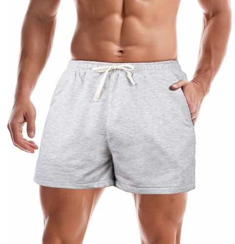 BSBUY Pantalones Cortos para Correr de 3 Pulgadas para Hombre, Pantalones Cortos para Culturismo, Pantalones Cortos Deportivos de Algodón, Pantalon Gym Hombre