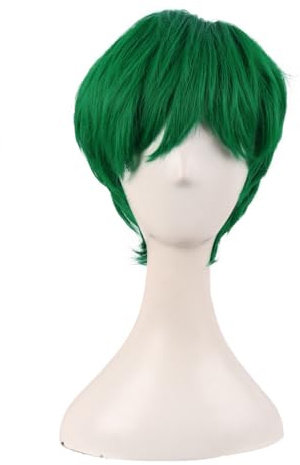 MapofBeauty 10 Pollice Corto Ricci Side Frange Cut Parrucca,Erba Verde