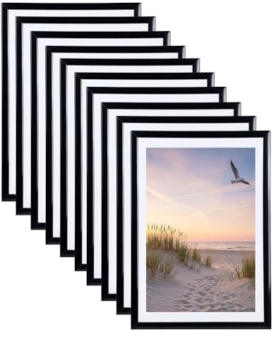 IDEAL TREND Set Bilderrahmen 21x29,7 DIN A4 Fotorahmen aus Kunststoff Bilder Foto Posterrahmen Collage Wanddeko AC-6: Farbe: 10er Pack Schwarz