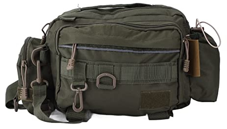 Glomora Angel Tackle Bag, 600D Tactical Fishing Bags mit Taillengürtel Leichte Tackle Storage Bags Outdoor Fischerei Schulterpack zum Angeln Wanderradfahren (OD grün)