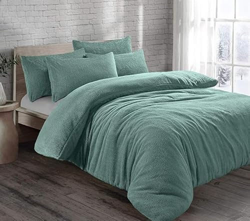 Bella Nights Teddy Bear Fleece Duvet Cover Set – Thermal Warm & Cosy Soft Fur Bedding with Pillowcases – Winter Duvet Set (Teal, Double)