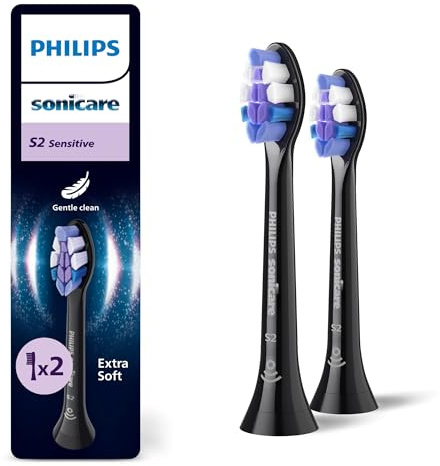Philips Sonicare S2 Sensitive, Original-Ersatzbürstenköpfe, Schwarz, 2er-Pack, HX6052/88