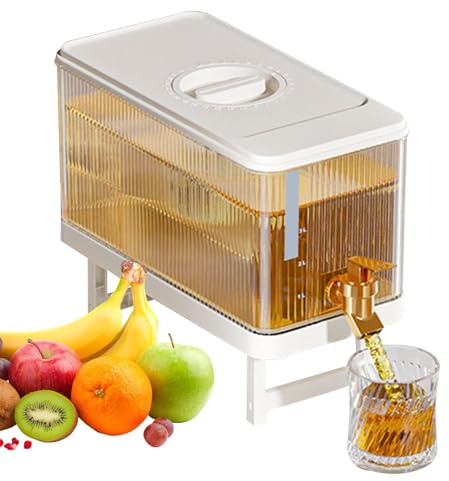 Water Dispenser for Fridge – Juice Container, Cold Beverage Kettle | 4.5l Spigot Drink Dispenser with Raised Base, Faucet & Filter for Refrigerator Shelf, Home Kitchen, Outdoor Picnic