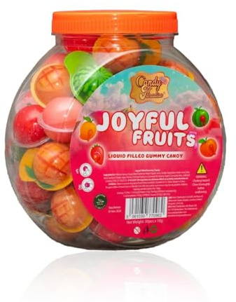 Candy Paradise Halal Joyful Fruits – Liquid Filled Gummies with Assorted Fruity Flavours & Fun Shapes – Perfect Party, Halloween & Christmas Treats – Pack of 50 x 10g