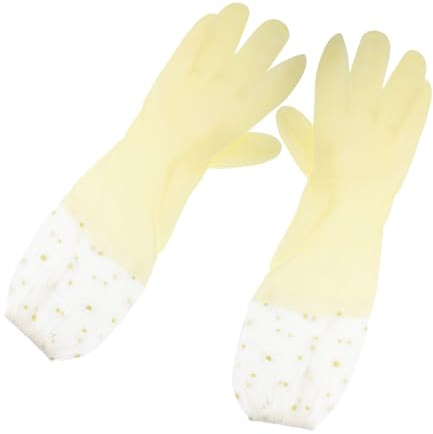 VALICLUD 2 Pairs Long Non-slip Rubber Dishwashing Gloves for Kitchen Cleaning Heavy Duty Reusable Household Gloves with Ergonomic Design for Dishwashing Vegetable Washing and Multi-purpose