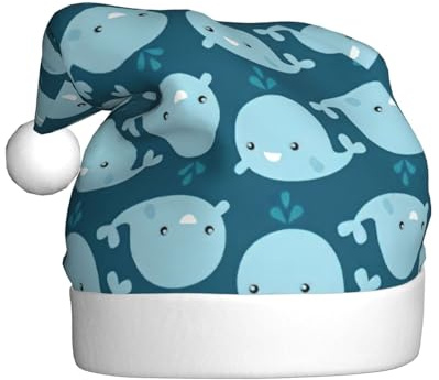AYYQWE Gorro de Papá Noel con estampado de ballenas de dibujos animados para hombres y mujeres, decoración para fiestas, Año Nuevo, festivas, celebraciones, gorro de Navidad
