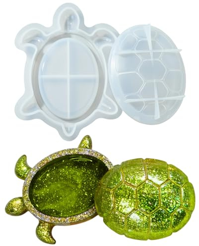 UR URLIFEHALL Lot de 3 moules de rangement en résine époxy en forme de tortue en silicone avec couvercle pour rangement de colliers, loisirs créatifs, bougeoir