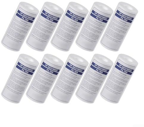 Confezione da 10 cartucce filtranti in polipropilene e cotone, compatibili con alloggiamenti filtro standard da 10 pollici per il trattamento dell'acqua del rubinetto (1 micrometro)