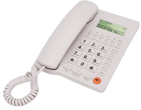Asixxsix Trådbunden fast telefon, fast telefon med högtalare, tydlig display, tvåfärgade knappar, nummerpresentation, med 16 valbara ringsignaler, 3 programmerbara larm. (Vit)