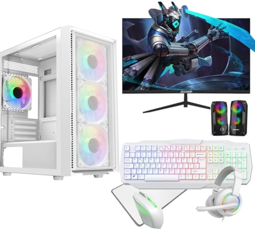 EZZTECH Gaming PC Bundle i7 16GB RAM RTX 3050 256GB SSD 1TB HDD 22” Monitor | 22 monitor, RTX 3050 graphics, RGB white gaming case, WiFi and Windows 11 Pro. Ideal for gaming, work and study.