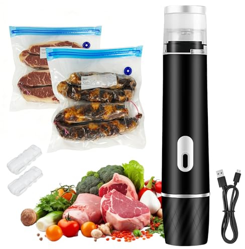 Macchina Sottovuoto Portatile per Alimenti con Serbatoio Visibile 60 kPa Potente Dispositivo di Messa Sottovuoto con 15 Sacchetti Riutilizzabili, Ideale per Casa Viaggi Campeggio e Conservazione degli