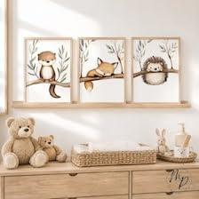 Generisch Waldtiere Poster Set Kinderzimmer – Otter, Fuchs & Igel Wandbilder – Babyzimmer Deko Mädchen & Jungen – Bilder Aquarell Tiere (DIN A4)