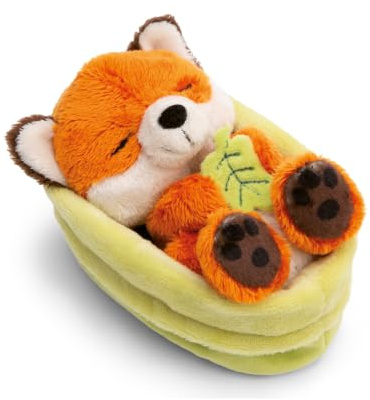 NICI Kuscheltier Fuchs mit Blatt 12cm schlafend im Körbchen - 63121 | Weiches Stofftier aus Plüsch zum Liebhaben, Knuddeln & Spielen, tolles Plüschtier Geschenk für Kinder & Erwachsene