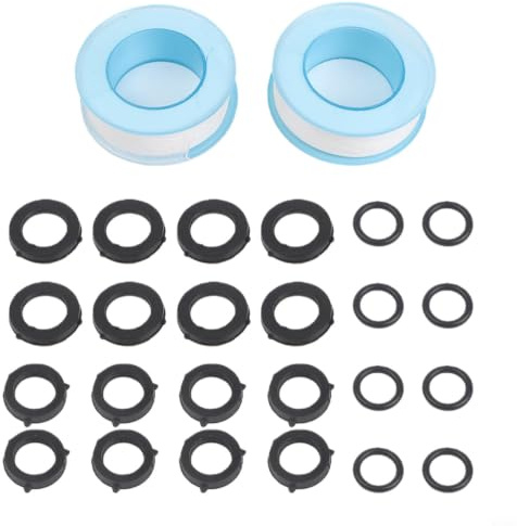 Rubber Hose Washer Set 24pcs with PTFE Tape for Garden Fitting Tap Seal O-Rings 16mm 3/4 Inch Black