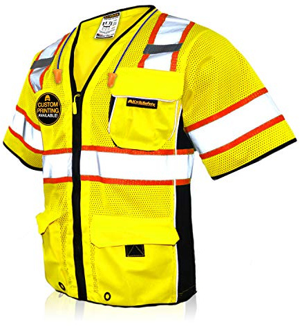 KwikSafety - Charlotte, NC - EXECUTIVE Safety Vest [10 POCKETS] Class 3 ANSI OSHA High Visibility Reflective Heavy Duty MeshPocket HiVis Men Construction Work Gear/Yellow Large