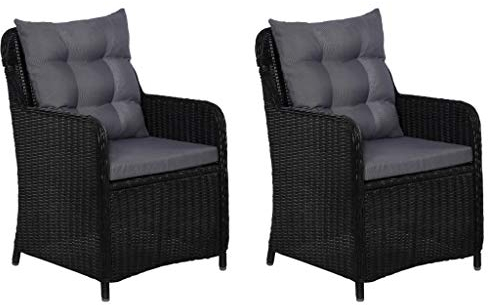 Tidyard Gartenstühle 2 Set Garten-Liegestühle Mit Polster-Gartenstuhl Campingstuhl,Gartenstuhl,Rattan-Gartensessel Sessel 64 x 65 x 90 cm Mit 2 Sessel,2 Sitzkissen,pulverbeschichteter Stahlrahmen
