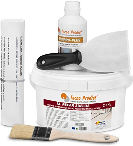 M-REPAR SUELOS de Tecno Prodist (2,5 Kg + Kit) – Mortero de reparación suelos hormigón o cemento, incluso con tráfico rodado (transitable por vehículos en 2 horas)